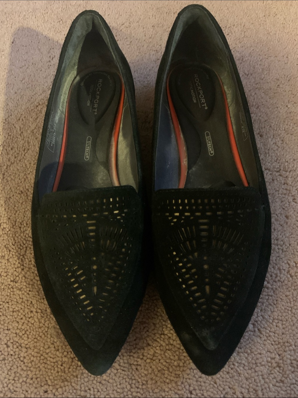 Rockport Black Pointed Perforated Slip-On Flats